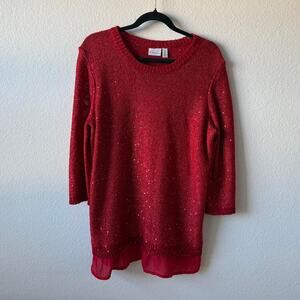 Tunic red sparkly sequin sweater